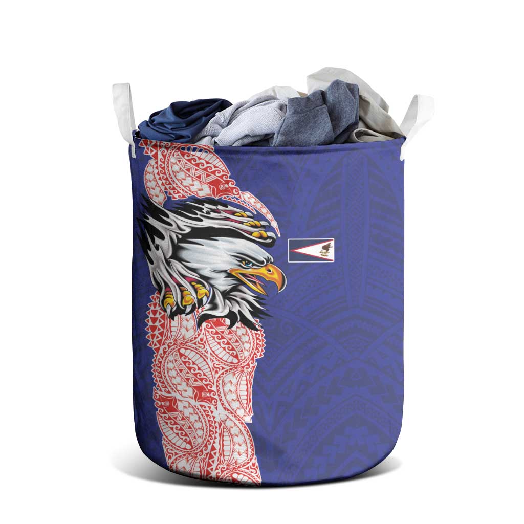 American Samoa Flag Day Laundry Basket Tribal Tattoo with Eagle Blue-Red