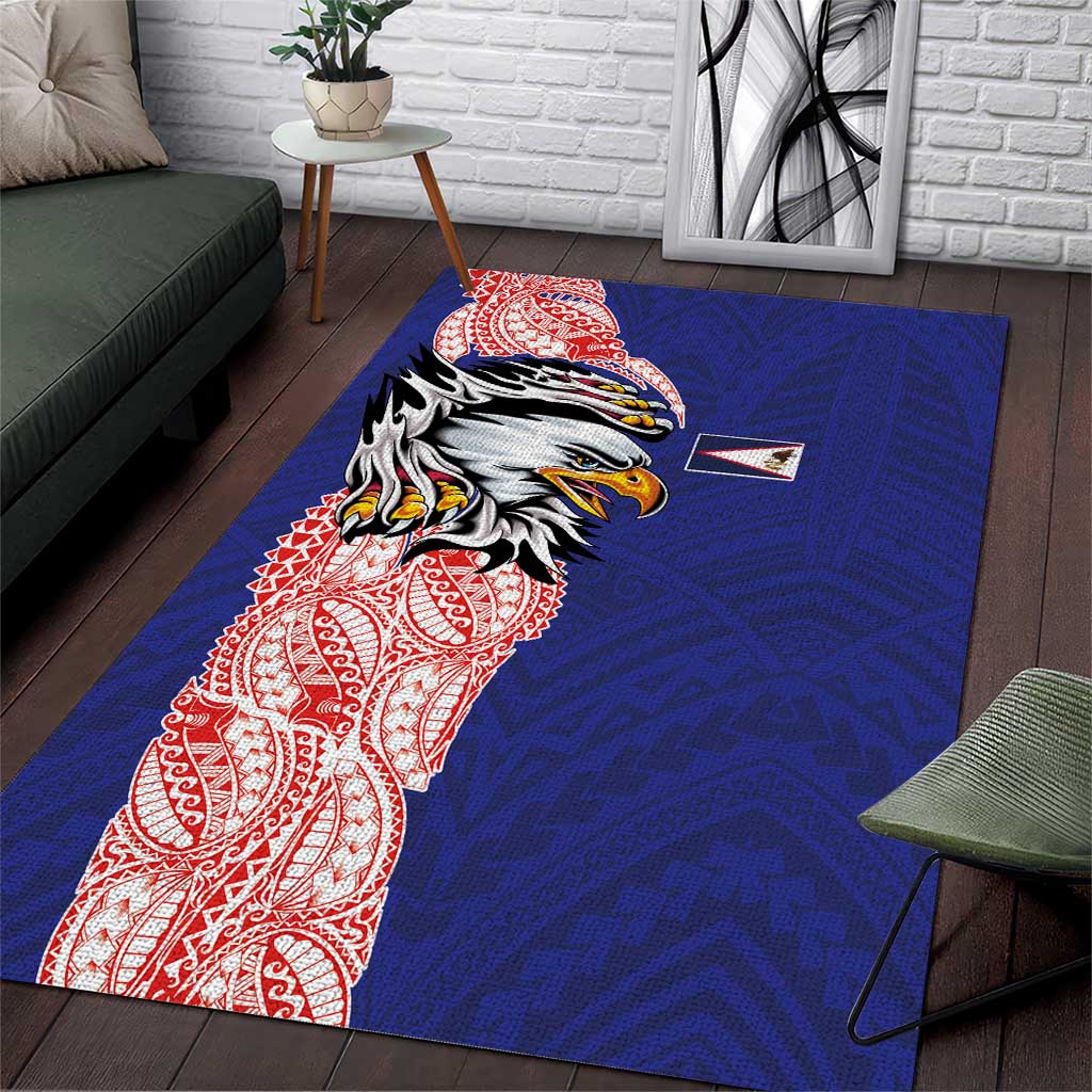 American Samoa Flag Day Area Rug Tribal Tattoo with Eagle Blue-Red LT03 Blue - Polynesian Pride