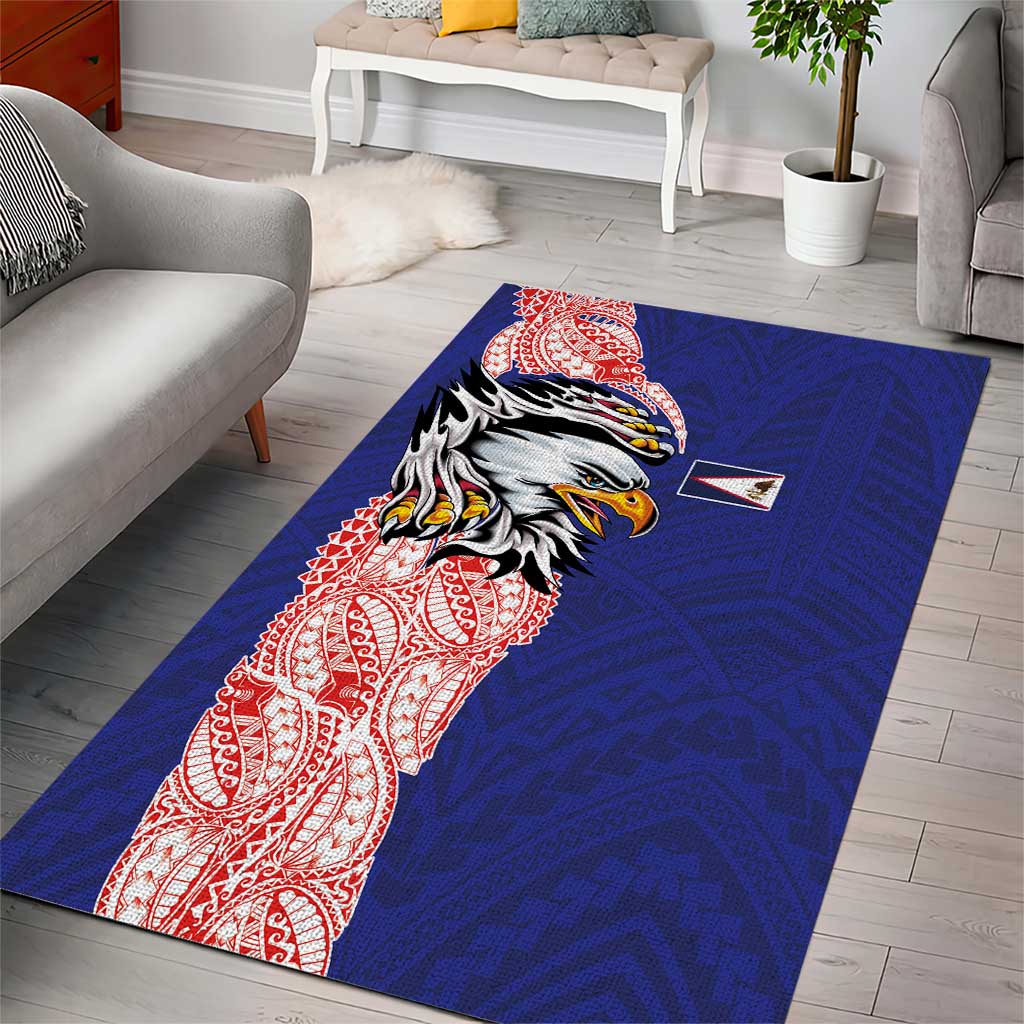 American Samoa Flag Day Area Rug Tribal Tattoo with Eagle Blue-Red LT03 - Polynesian Pride