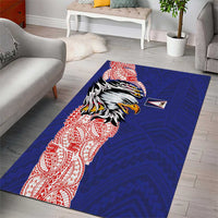 American Samoa Flag Day Area Rug Tribal Tattoo with Eagle Blue-Red LT03 - Polynesian Pride