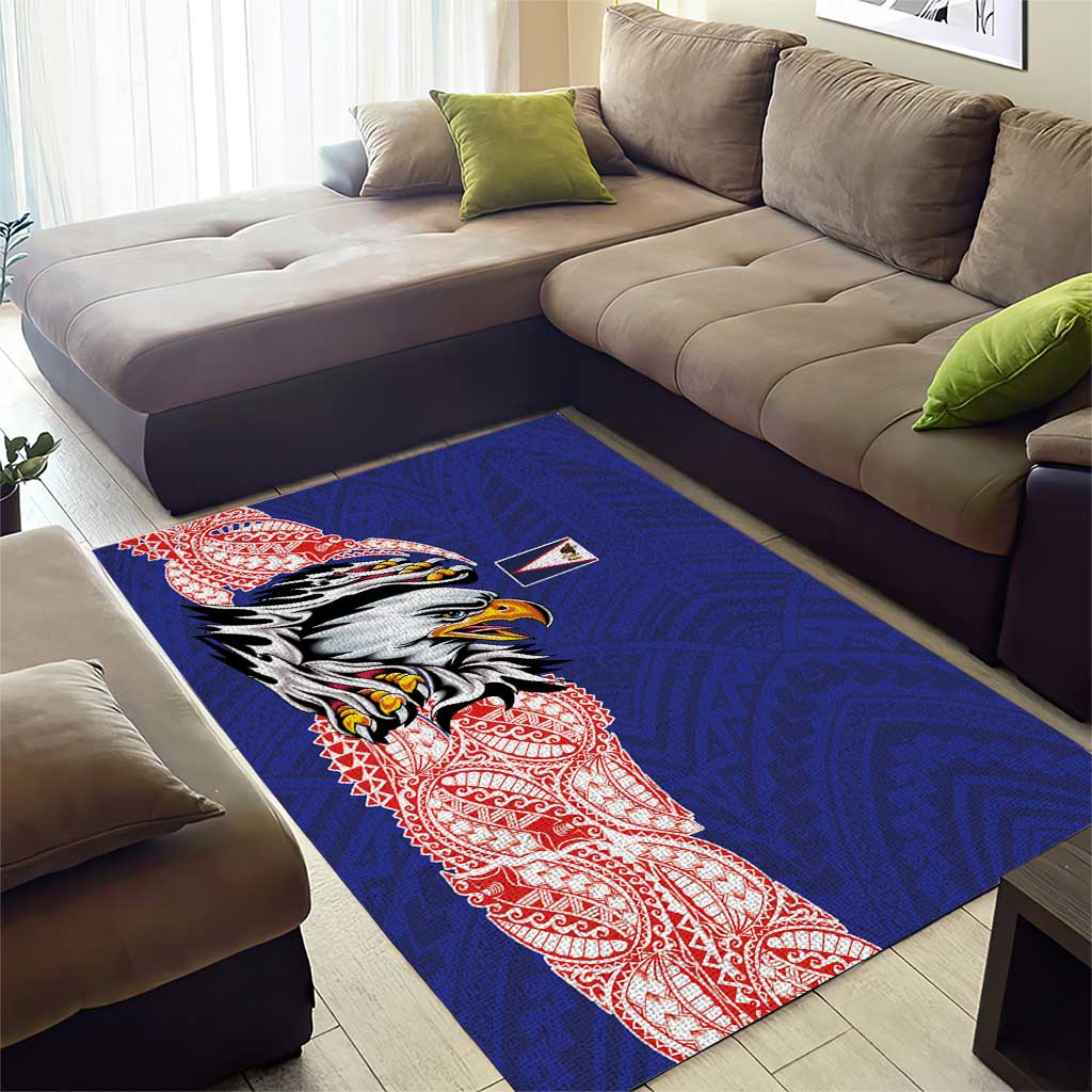 American Samoa Flag Day Area Rug Tribal Tattoo with Eagle Blue-Red LT03 - Polynesian Pride