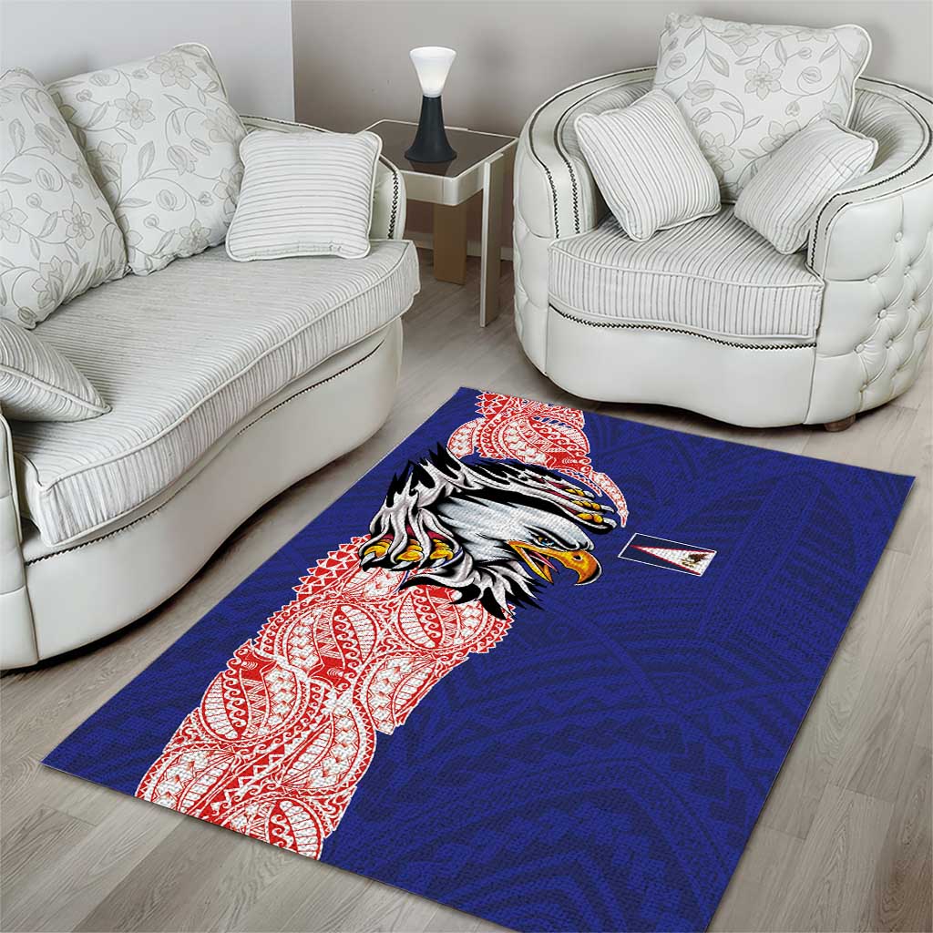 American Samoa Flag Day Area Rug Tribal Tattoo with Eagle Blue-Red LT03 - Polynesian Pride