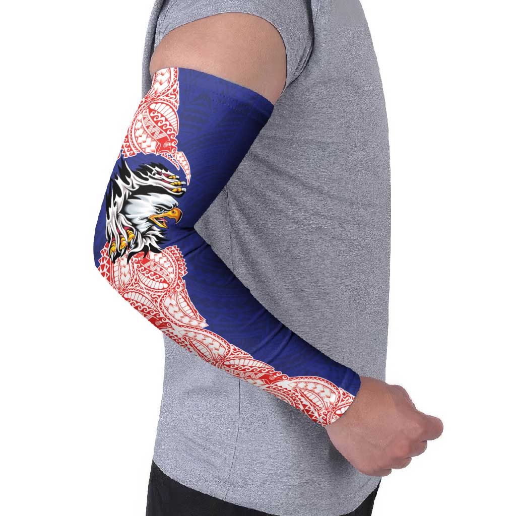 American Samoa Flag Day Arm Sleeves Tribal Tattoo with Eagle Blue-Red LT03 - Polynesian Pride