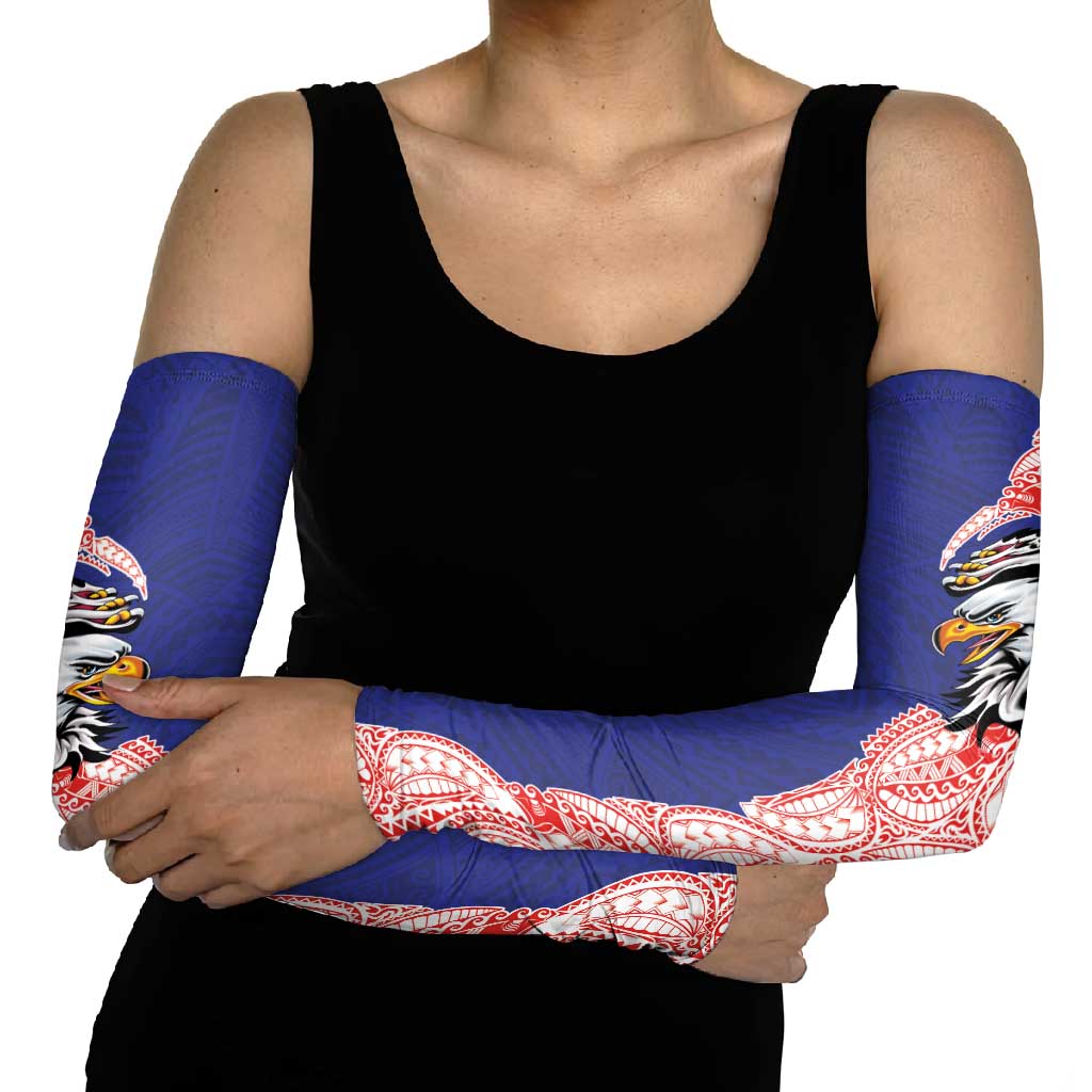 American Samoa Flag Day Arm Sleeves Tribal Tattoo with Eagle Blue-Red LT03 - Polynesian Pride