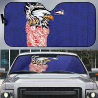 American Samoa Flag Day Auto Sun Shade Tribal Tattoo with Eagle Blue-Red LT03 Blue - Polynesian Pride