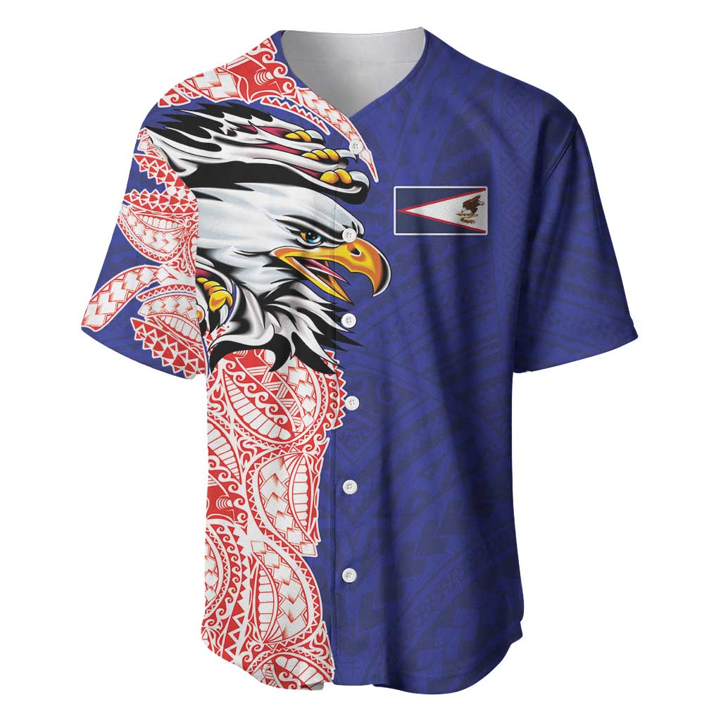 American Samoa Flag Day Baseball Jersey Tribal Tattoo with Eagle Blue-Red