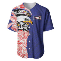 American Samoa Flag Day Baseball Jersey Tribal Tattoo with Eagle Blue-Red