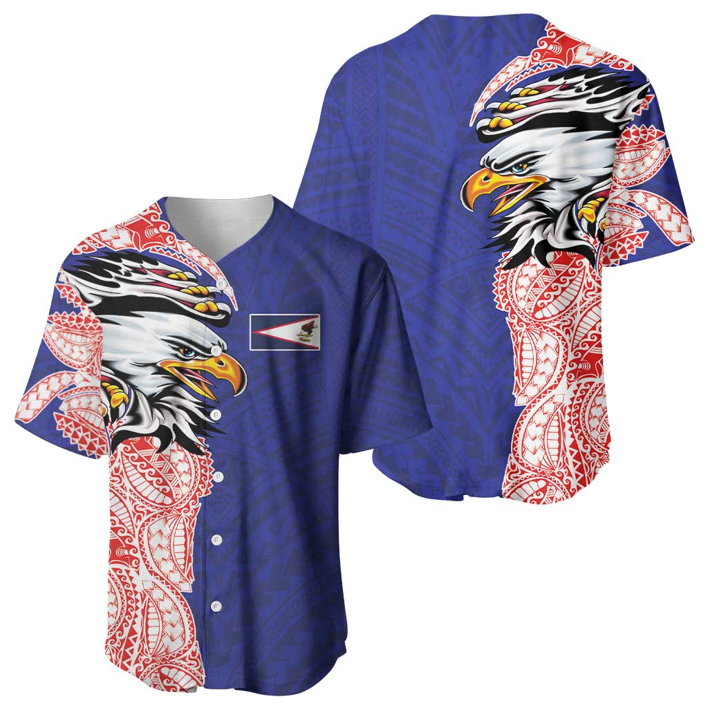 American Samoa Flag Day Baseball Jersey Tribal Tattoo with Eagle Blue-Red