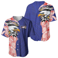 American Samoa Flag Day Baseball Jersey Tribal Tattoo with Eagle Blue-Red