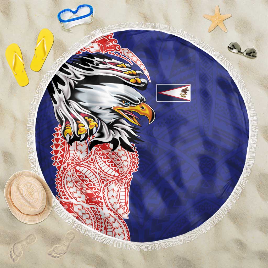 American Samoa Flag Day Beach Blanket Tribal Tattoo with Eagle Blue-Red