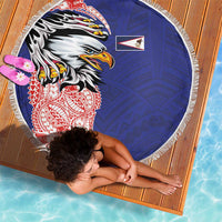American Samoa Flag Day Beach Blanket Tribal Tattoo with Eagle Blue-Red