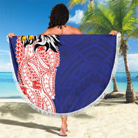 American Samoa Flag Day Beach Blanket Tribal Tattoo with Eagle Blue-Red