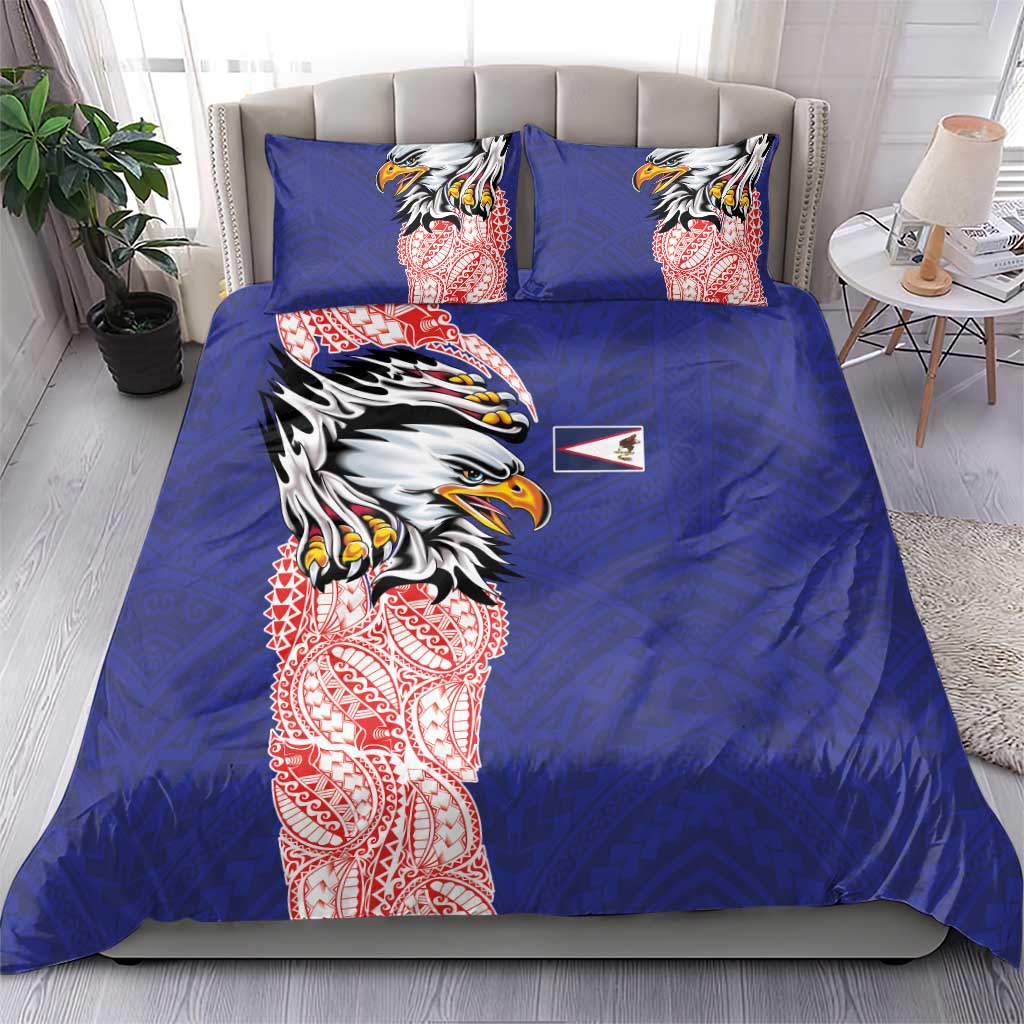 American Samoa Flag Day Bedding Set Tribal Tattoo with Eagle Blue-Red LT03 - Polynesian Pride