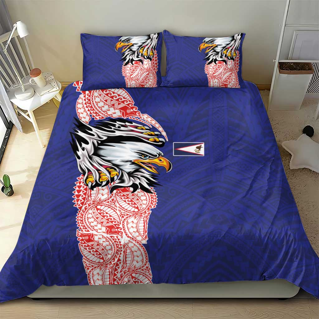 American Samoa Flag Day Bedding Set Tribal Tattoo with Eagle Blue-Red LT03 - Polynesian Pride