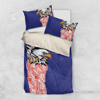 American Samoa Flag Day Bedding Set Tribal Tattoo with Eagle Blue-Red LT03 US Twin 172cm x 218cm Blue - Polynesian Pride