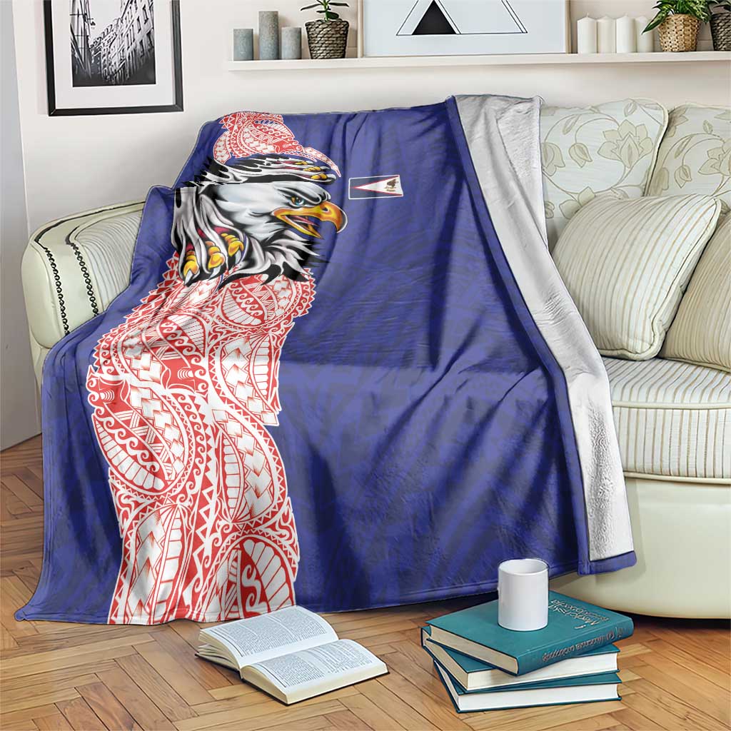 American Samoa Flag Day Blanket Tribal Tattoo with Eagle Blue-Red LT03 Blue - Polynesian Pride
