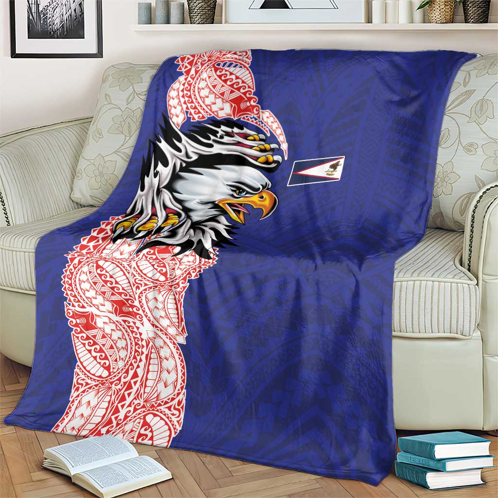 American Samoa Flag Day Blanket Tribal Tattoo with Eagle Blue-Red LT03 - Polynesian Pride