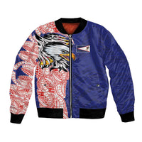 American Samoa Flag Day Bomber Jacket Tribal Tattoo with Eagle Blue-Red