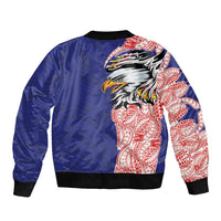 American Samoa Flag Day Bomber Jacket Tribal Tattoo with Eagle Blue-Red