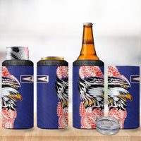 American Samoa Flag Day 4 in 1 Can Cooler Tumbler Tribal Tattoo with Eagle Blue-Red