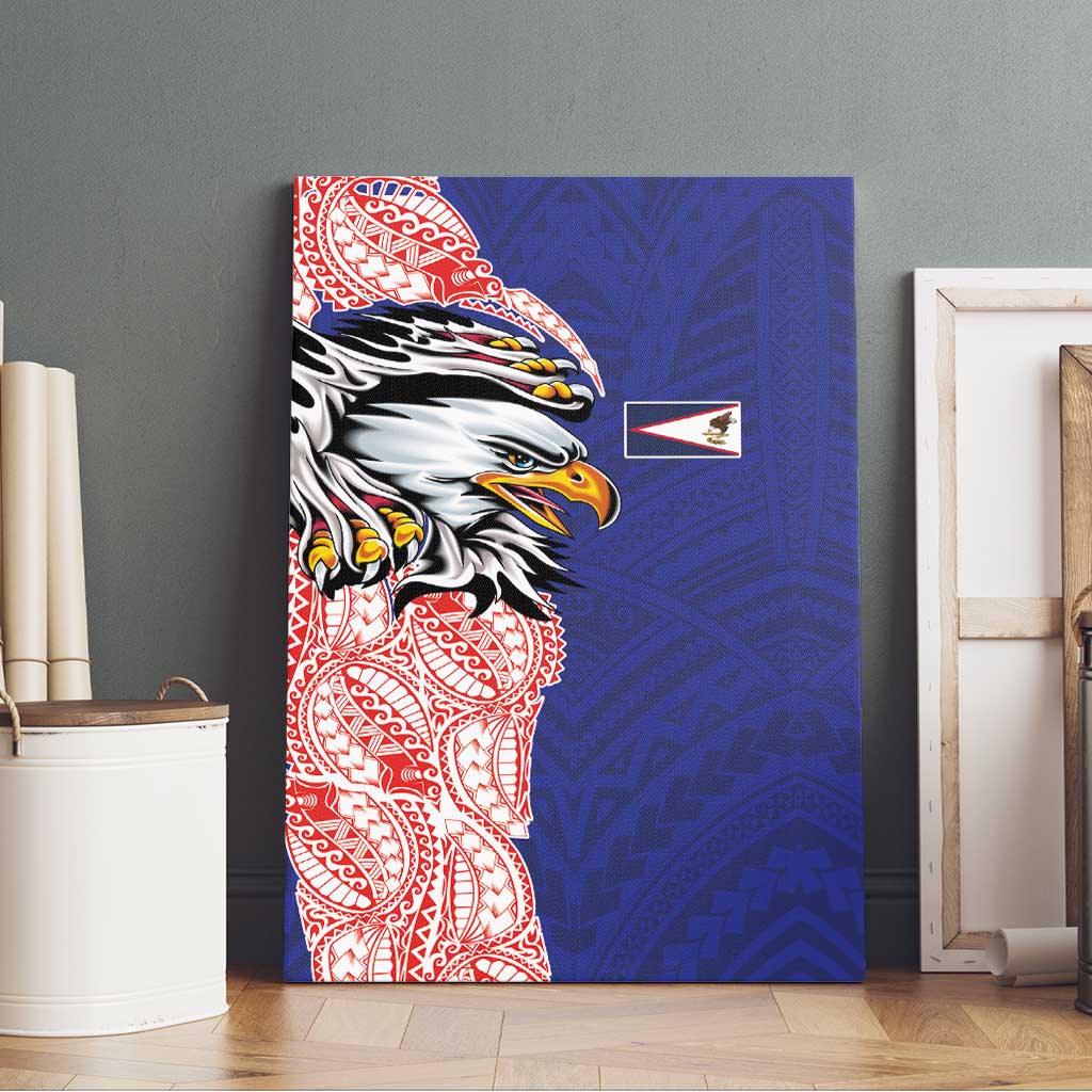 American Samoa Flag Day Canvas Wall Art Tribal Tattoo with Eagle Blue-Red