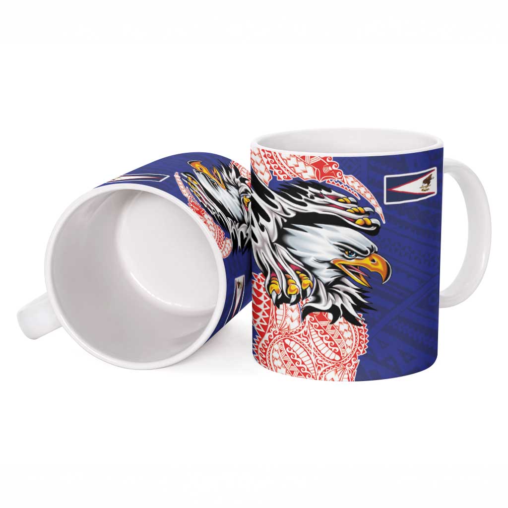 American Samoa Flag Day Ceramic Mug Tribal Tattoo with Eagle Blue-Red