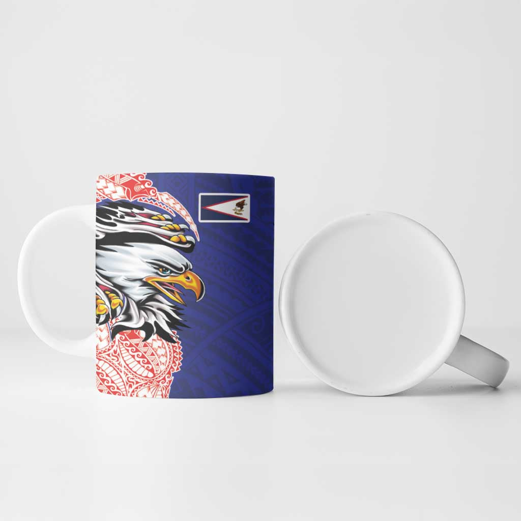 American Samoa Flag Day Ceramic Mug Tribal Tattoo with Eagle Blue-Red