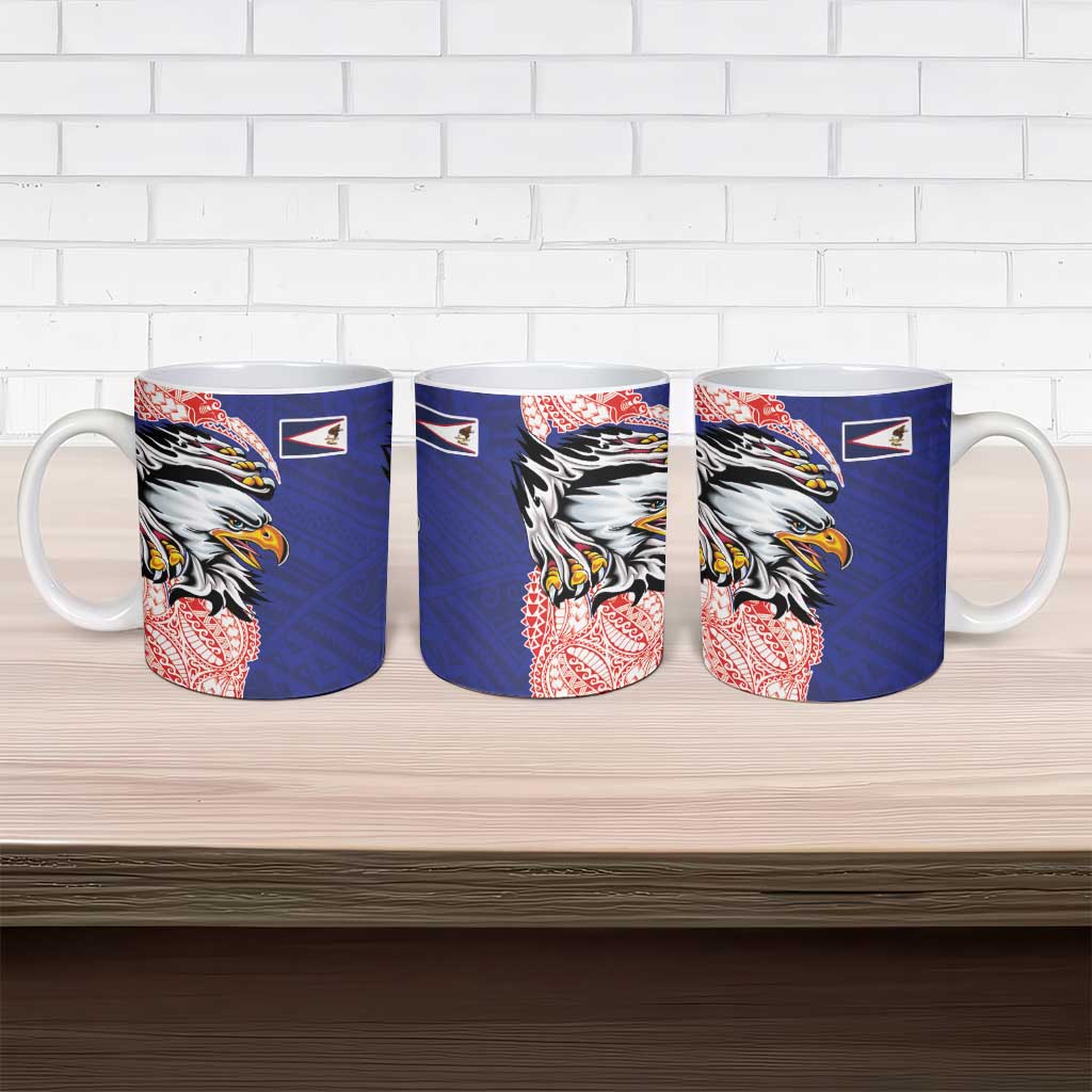 American Samoa Flag Day Ceramic Mug Tribal Tattoo with Eagle Blue-Red
