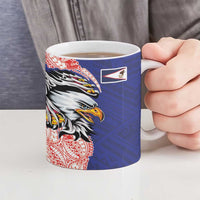 American Samoa Flag Day Ceramic Mug Tribal Tattoo with Eagle Blue-Red