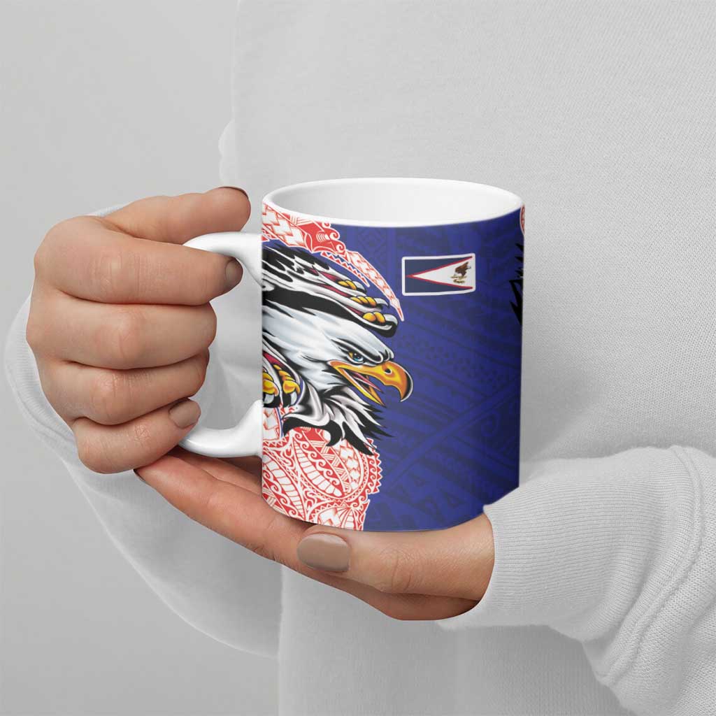 American Samoa Flag Day Ceramic Mug Tribal Tattoo with Eagle Blue-Red