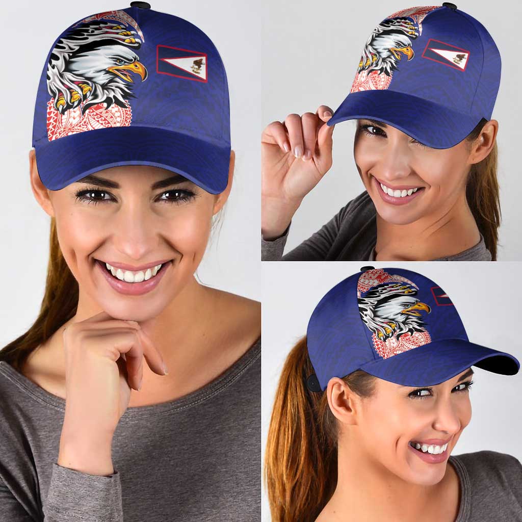 American Samoa Flag Day Classic Cap Tribal Tattoo with Eagle Blue-Red