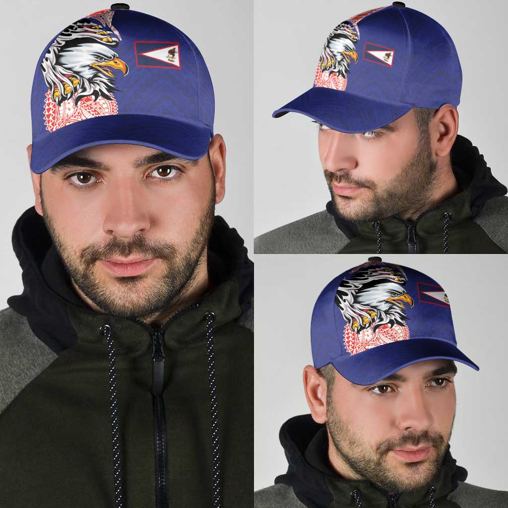 American Samoa Flag Day Classic Cap Tribal Tattoo with Eagle Blue-Red