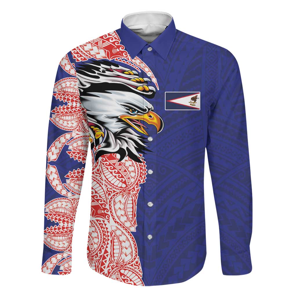 American Samoa Flag Day Family Matching Mermaid Dress and Hawaiian Shirt Tribal Tattoo with Eagle Blue-Red