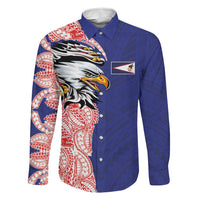 American Samoa Flag Day Family Matching Mermaid Dress and Hawaiian Shirt Tribal Tattoo with Eagle Blue-Red