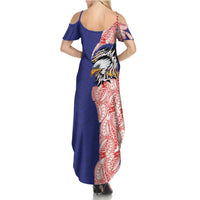 American Samoa Flag Day Family Matching Summer Maxi Dress and Hawaiian Shirt Tribal Tattoo with Eagle Blue-Red LT03 - Polynesian Pride