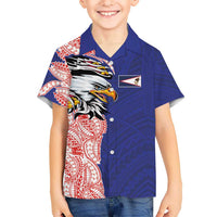 American Samoa Flag Day Family Matching Summer Maxi Dress and Hawaiian Shirt Tribal Tattoo with Eagle Blue-Red LT03 Son's Shirt Blue - Polynesian Pride