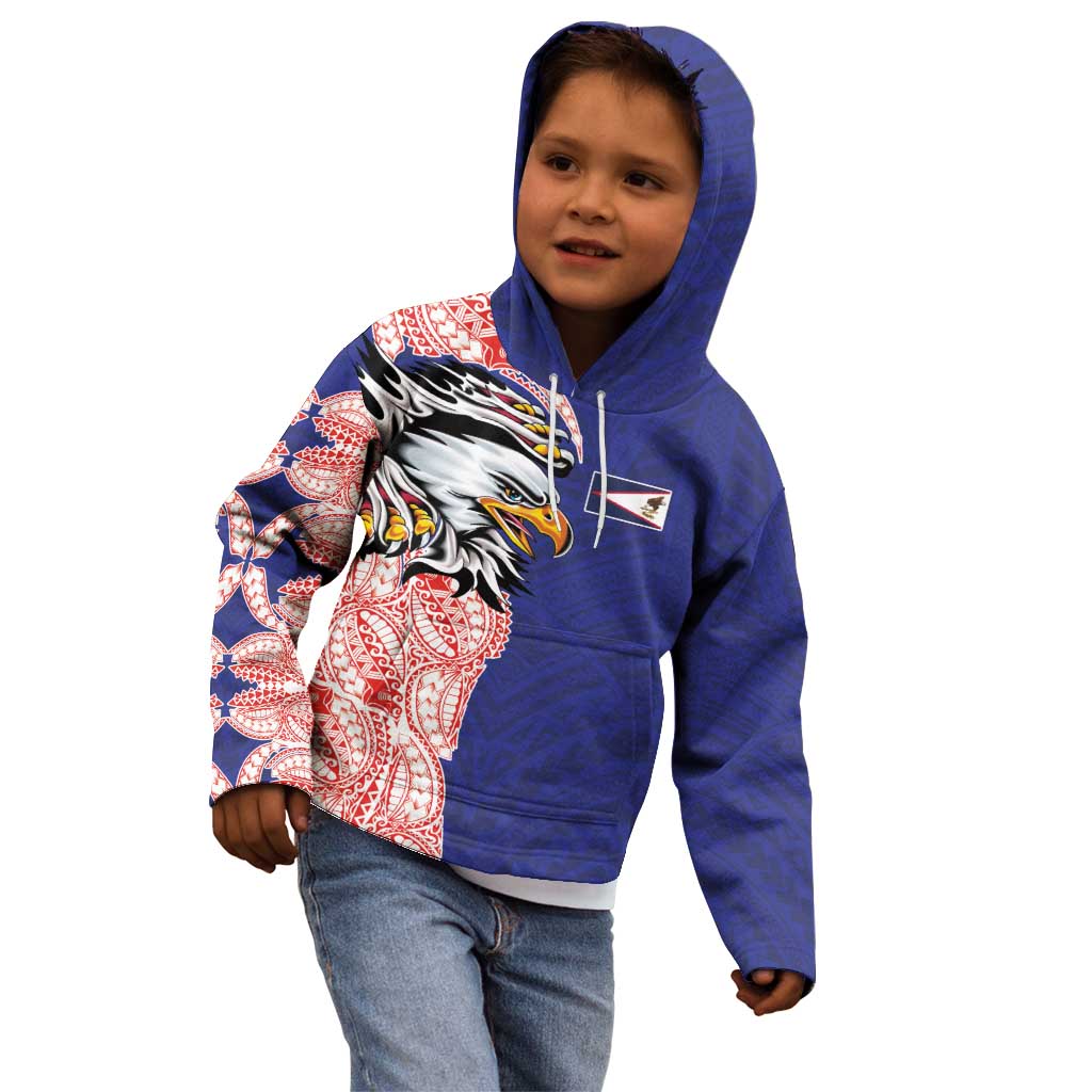 American Samoa Flag Day Kid Hoodie Tribal Tattoo with Eagle Blue-Red