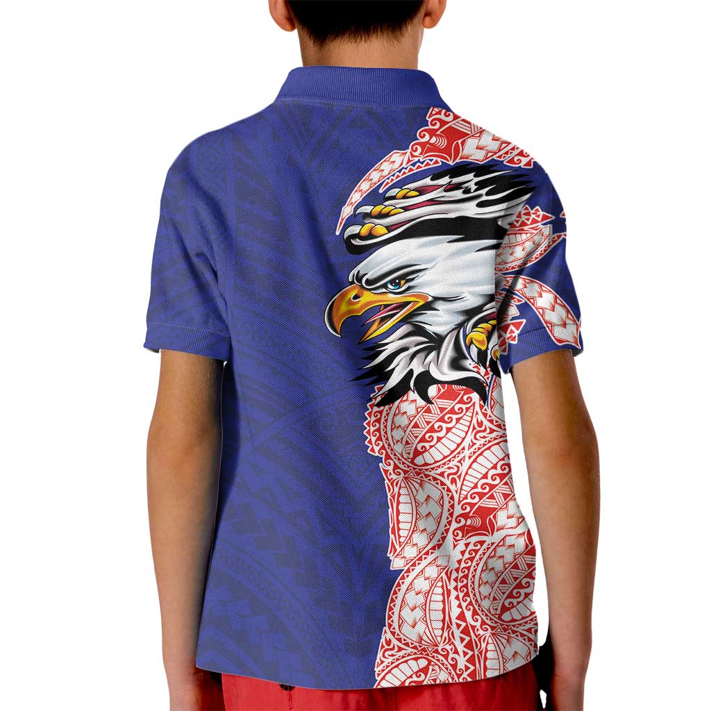 American Samoa Flag Day Kid Polo Shirt Tribal Tattoo with Eagle Blue-Red