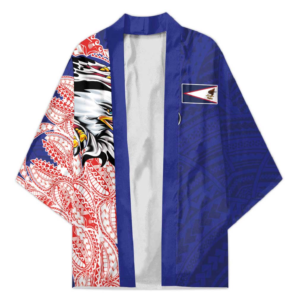 American Samoa Flag Day Kimono Tribal Tattoo with Eagle Blue-Red