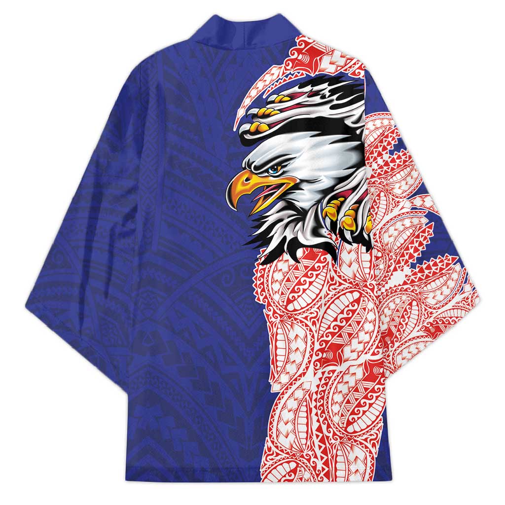 American Samoa Flag Day Kimono Tribal Tattoo with Eagle Blue-Red