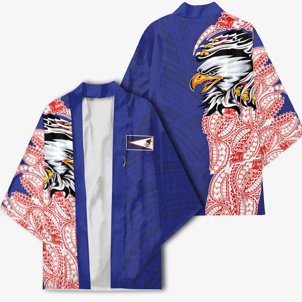 American Samoa Flag Day Kimono Tribal Tattoo with Eagle Blue-Red