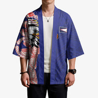 American Samoa Flag Day Kimono Tribal Tattoo with Eagle Blue-Red
