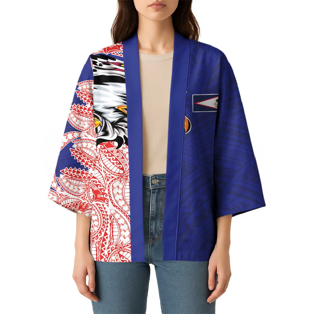 American Samoa Flag Day Kimono Tribal Tattoo with Eagle Blue-Red