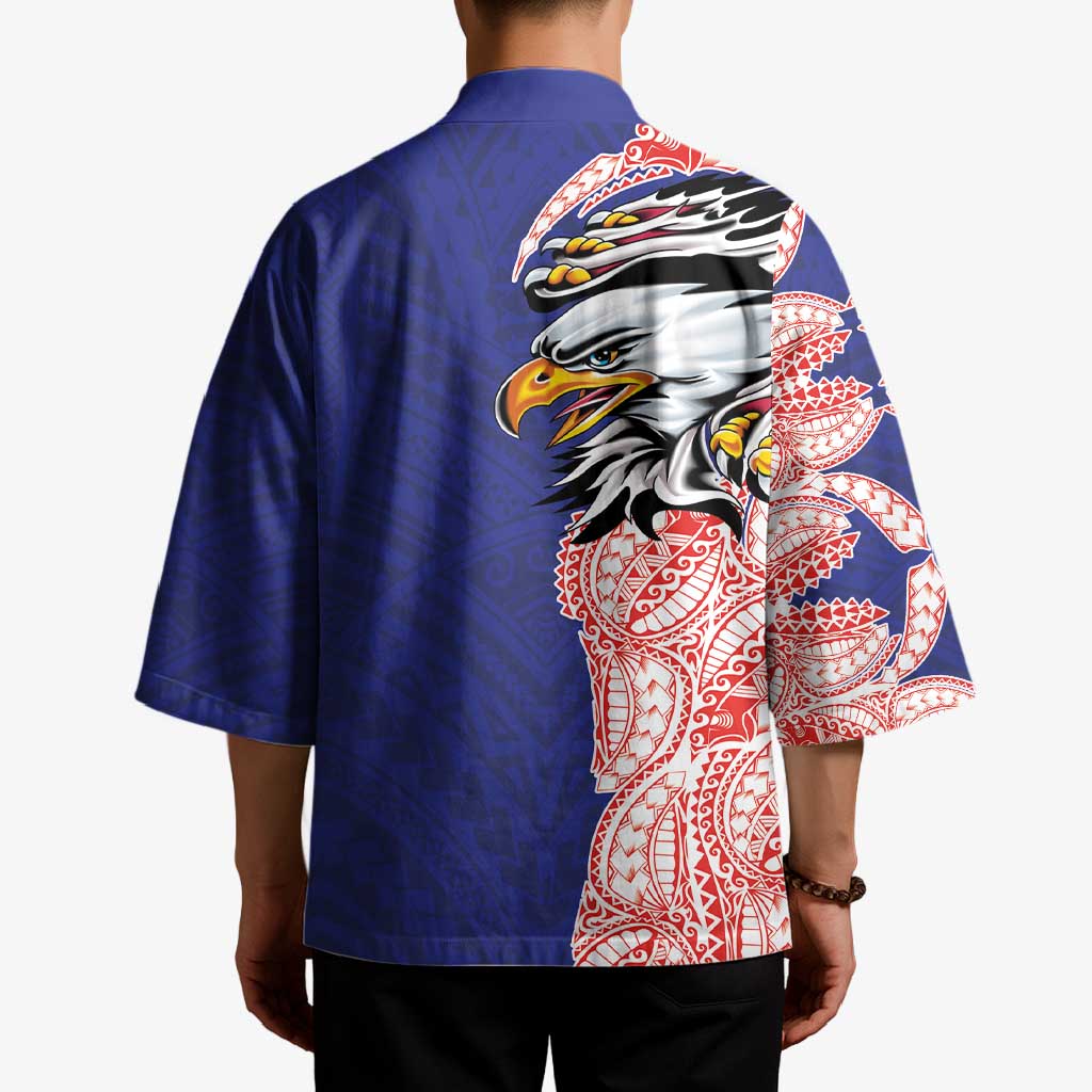 American Samoa Flag Day Kimono Tribal Tattoo with Eagle Blue-Red