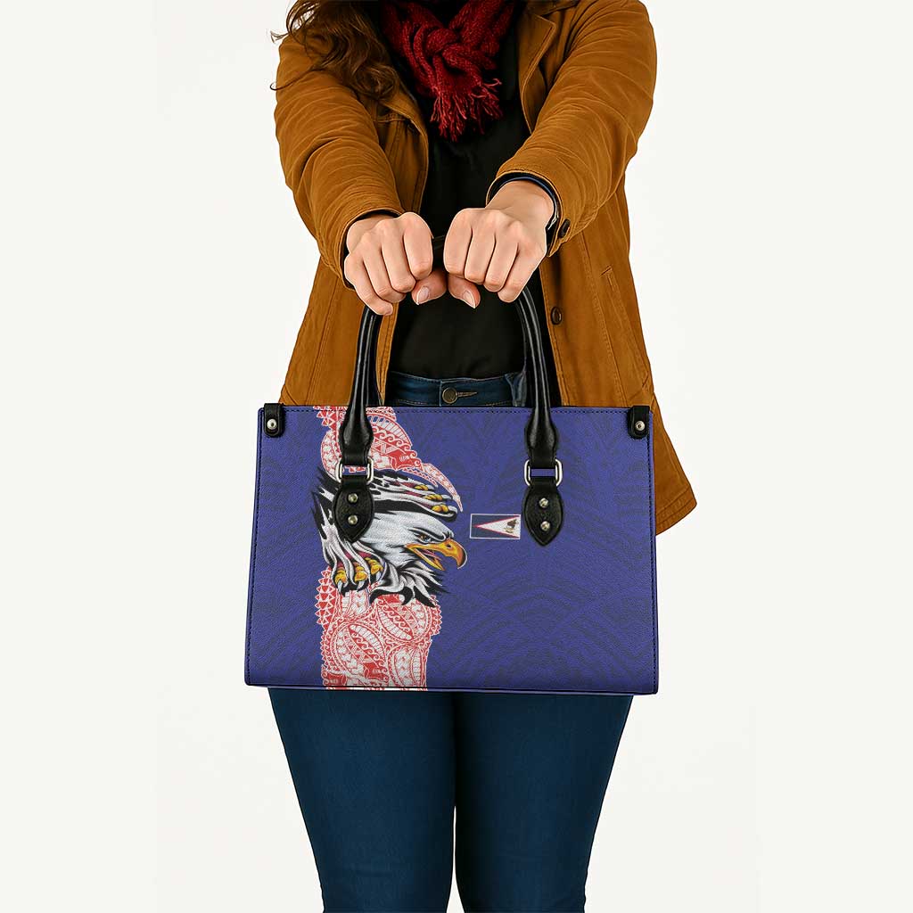 American Samoa Flag Day Leather Bag Tribal Tattoo with Eagle Blue-Red