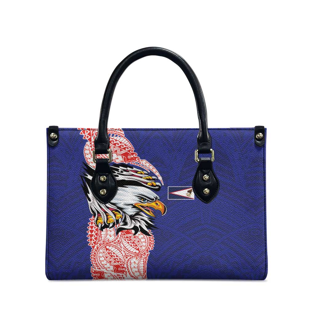 American Samoa Flag Day Leather Bag Tribal Tattoo with Eagle Blue-Red