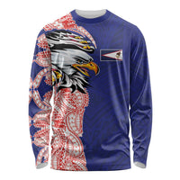 American Samoa Flag Day Long Sleeve Shirt Tribal Tattoo with Eagle Blue-Red