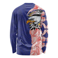American Samoa Flag Day Long Sleeve Shirt Tribal Tattoo with Eagle Blue-Red