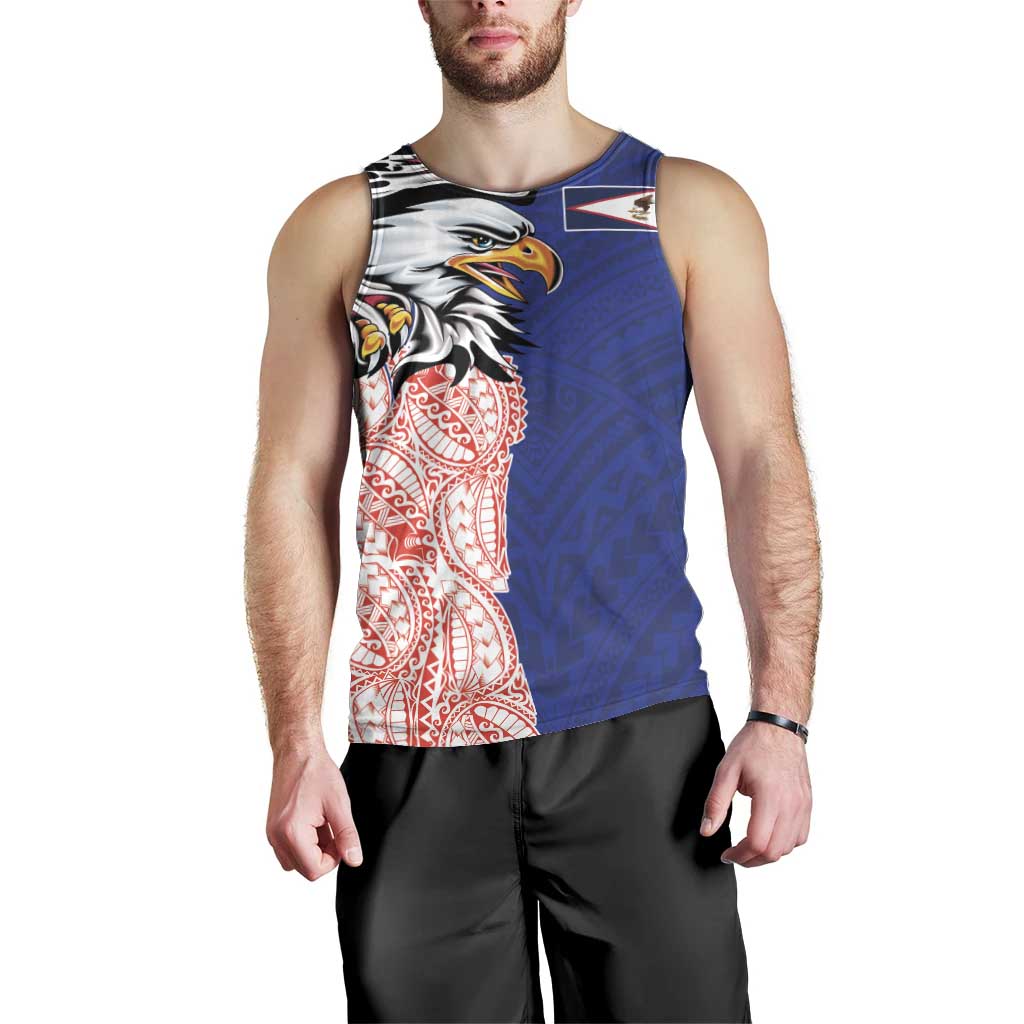 American Samoa Flag Day Men Tank Top Tribal Tattoo with Eagle Blue-Red LT03 - Polynesian Pride