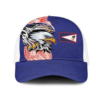American Samoa Flag Day Mesh Trucker Cap Tribal Tattoo with Eagle Blue-Red